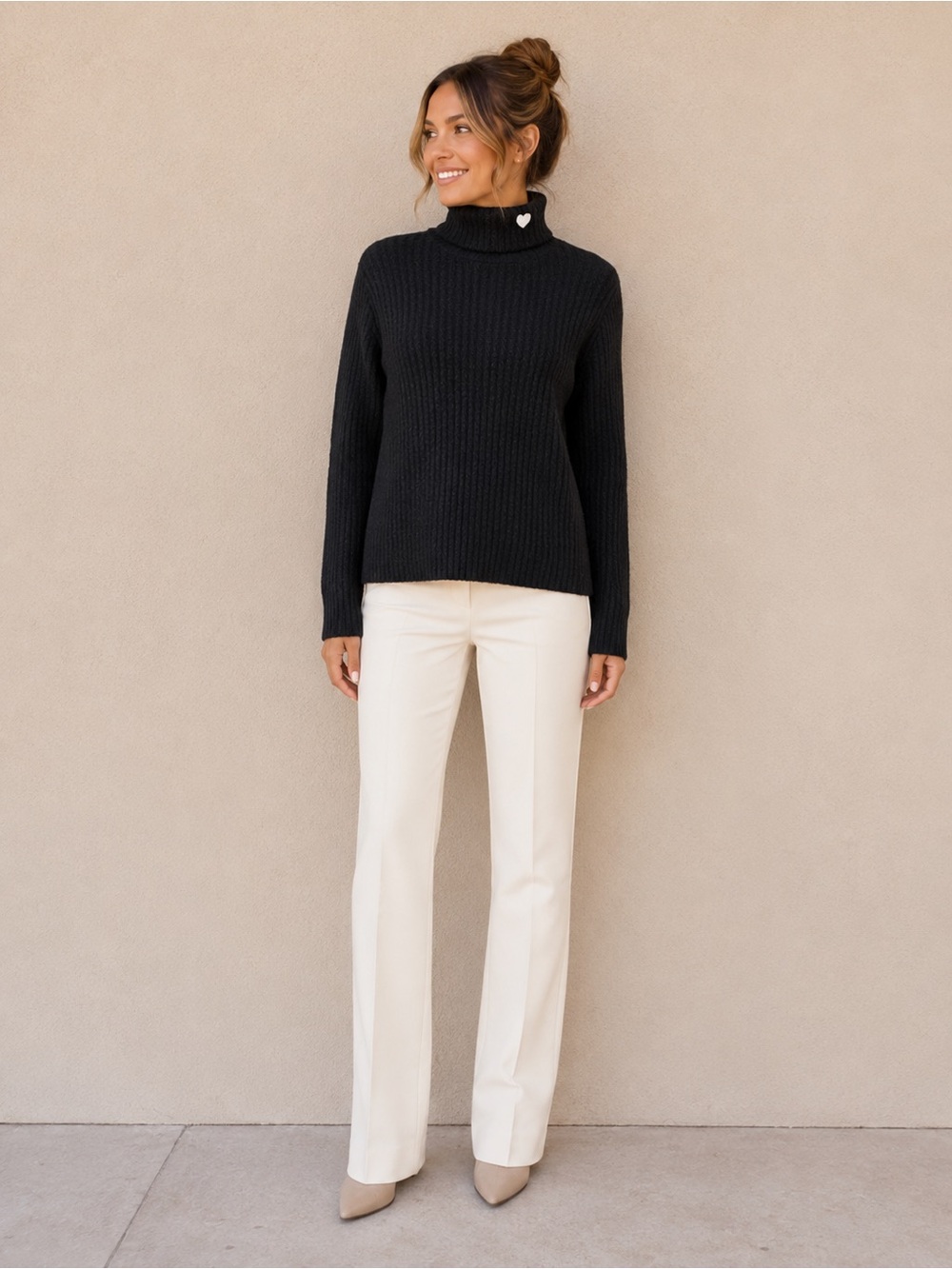 Broadway 38 Black Ribbed Heart Turtleneck Sweater NWT Size M